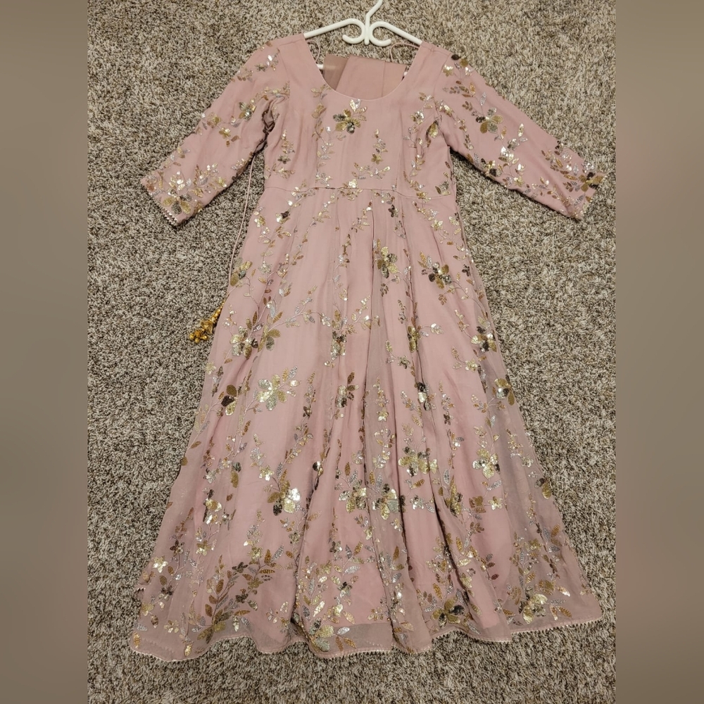 Indian Pajami Suit. Floral Embroidered Pink